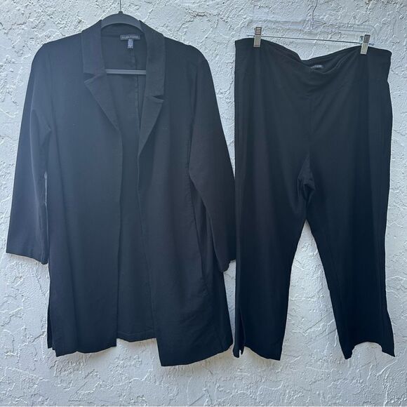EILEEN FISHER Suit Women Size Large/XL 2 Piece Set Black Viscose Stretch - Picture 1 of 8